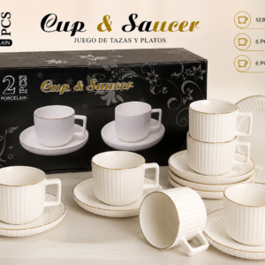 Juego de Tazas y Platos de Porcelana – 12 Piezas | 250 ml