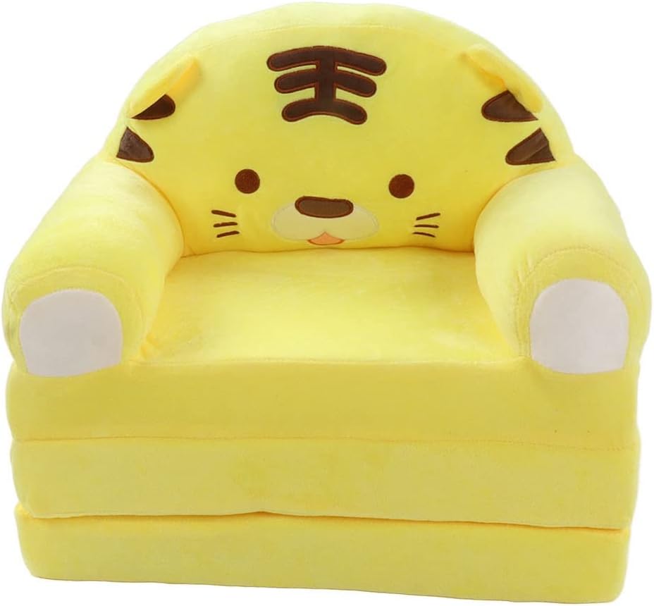 Greensen Sofá Cama Plegable 2 en 1 para Niños, Felpa Suave con Reposabrazos, 50 x 37 x 50 cm, Amarillo - Imagen 2