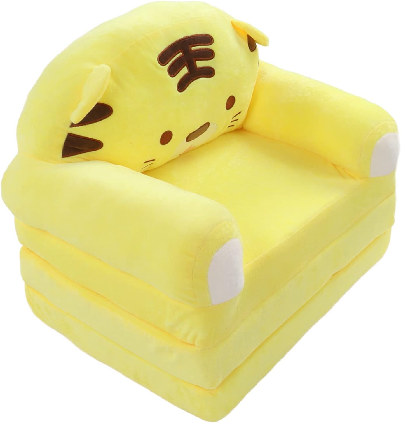 Greensen Sofá Cama Plegable 2 en 1 para Niños, Felpa Suave con Reposabrazos, 50 x 37 x 50 cm, Amarillo - Imagen 4