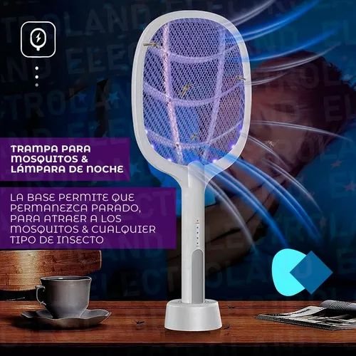 Raqueta Eléctrica Mata Mosquitos con Luz LED y Base de Soporte - Imagen 5