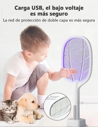 Raqueta Eléctrica Mata Mosquitos con Luz LED y Base de Soporte - Imagen 4