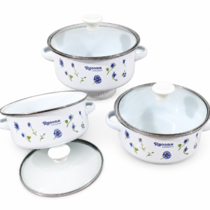 🍲 Juego de Ollas Enlozadas con Tapa de Vidrio – 3 piezas