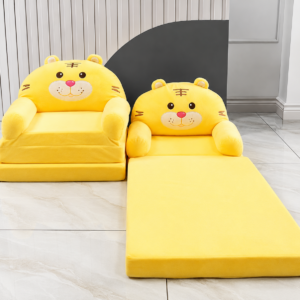 Greensen Sofá Cama Plegable 2 en 1 para Niños, Felpa Suave con Reposabrazos, 50 x 37 x 50 cm, Amarillo