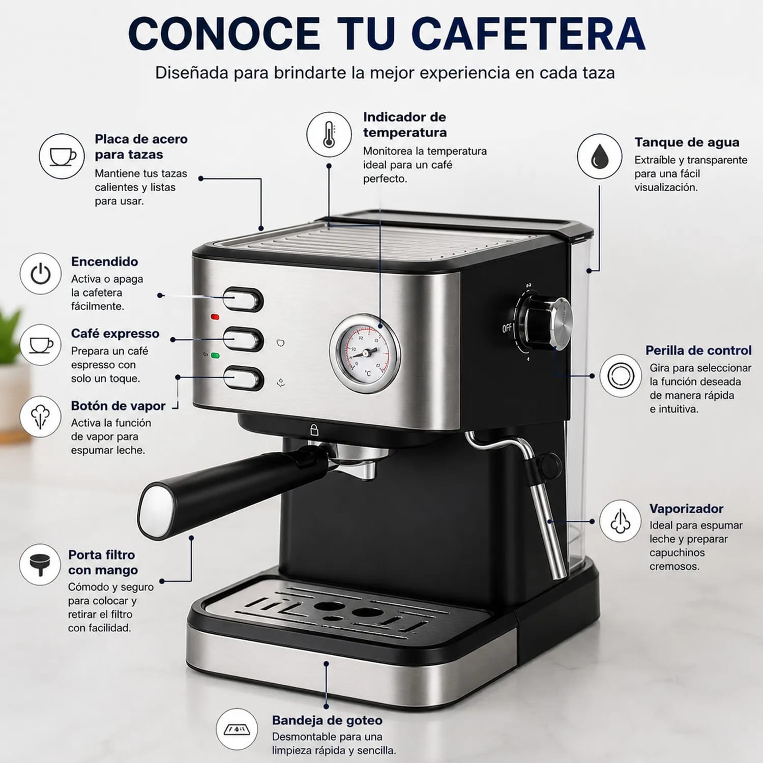 ☕ Cafetera Espresso con Espumador de Leche - Imagen 5