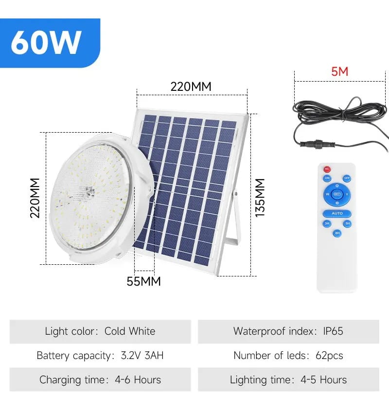 Lámpara Solar de Techo LED con Control Remoto – Sin Cables e Impermeable - Imagen 3