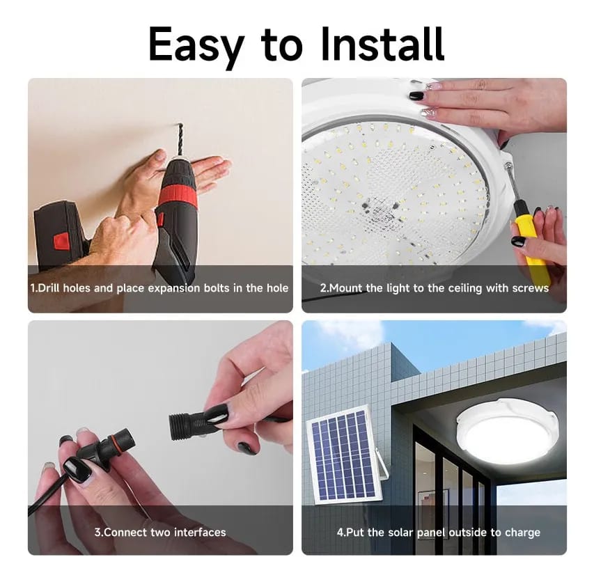 Lámpara Solar de Techo LED con Control Remoto – Sin Cables e Impermeable - Imagen 4