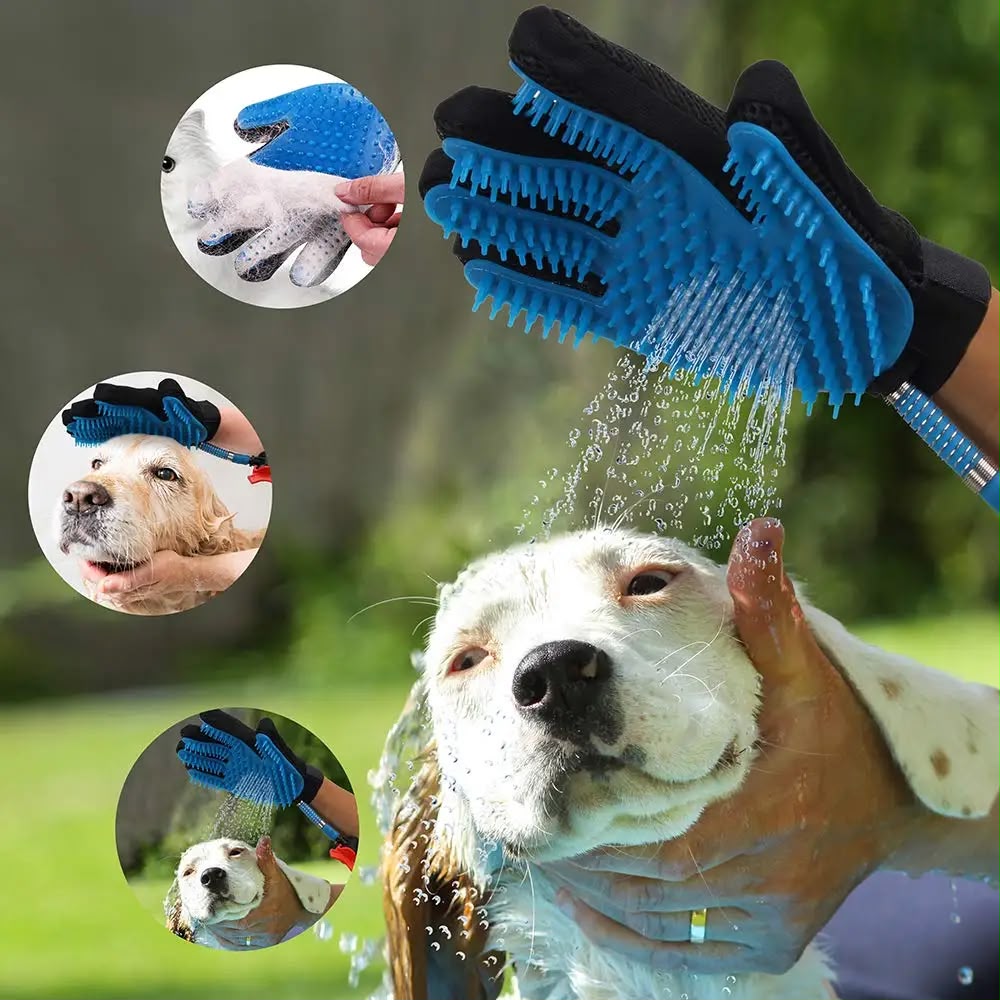 Guante de Baño para Mascotas con Rociador de Agua – Cepillo de Silicona para Perros y Gatos