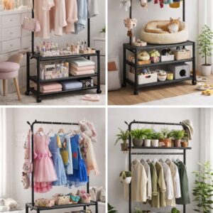 Perchero Organizador de Ropa con 3 Estantes y Ruedas | Multifuncional