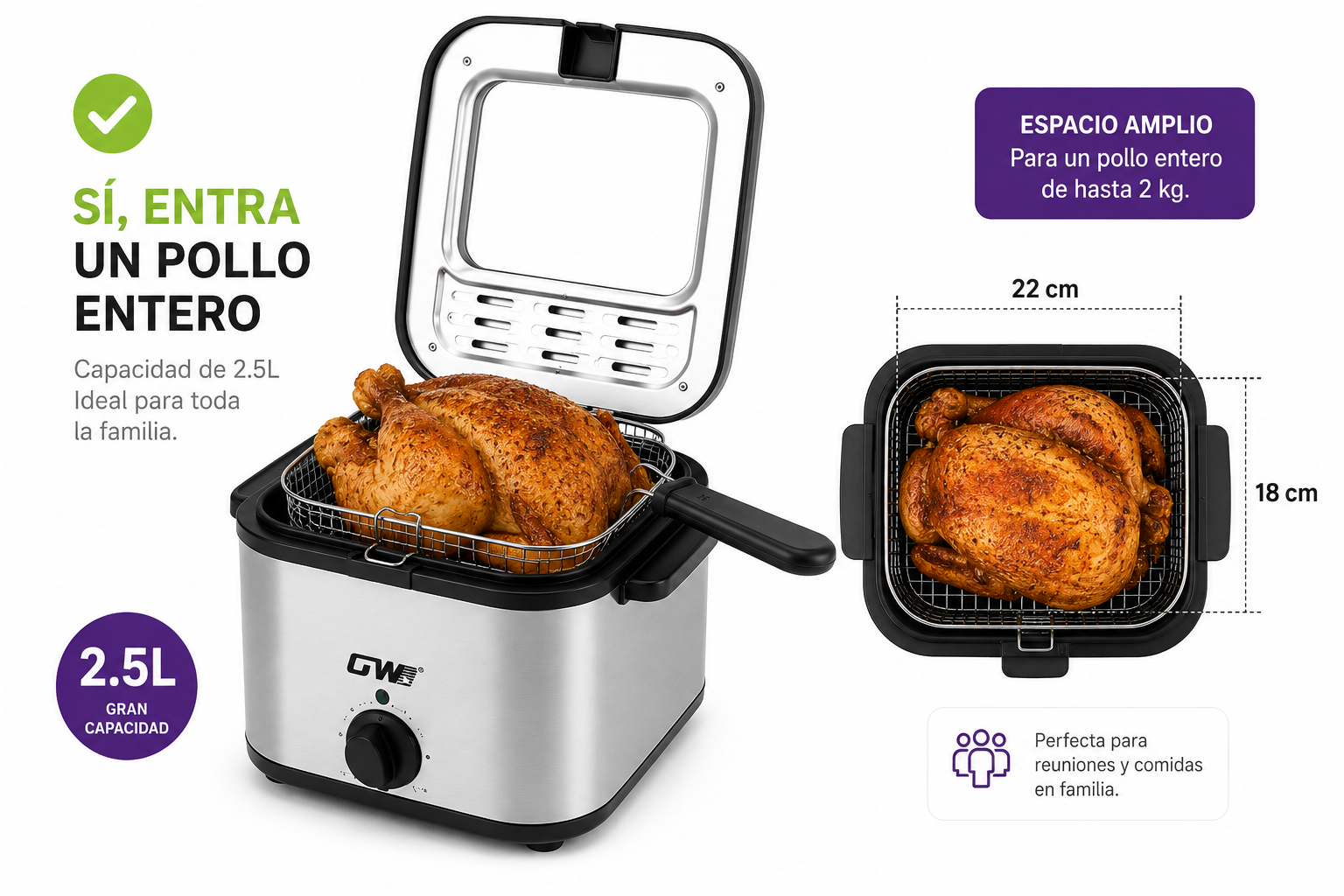 Freidora Eléctrica GW-8047 – 2,5 L - Imagen 2