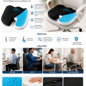 Almohada Ortopédica de Gel y Espuma Viscoelástica para Asiento | Alivio para Coxis, Espalda y Ciática