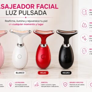 Masajeador Facial con Terapia de Luz LED y Vibración para Rostro y Cuello