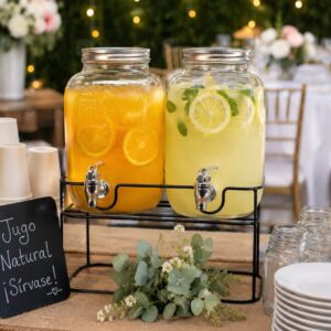 Dispensador Doble de Bebidas de Vidrio 2 x 5 Litros con Base Metálica