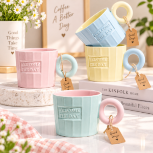☕ Taza de Cerámica "Welcome the Day" – 320 ml 🌸