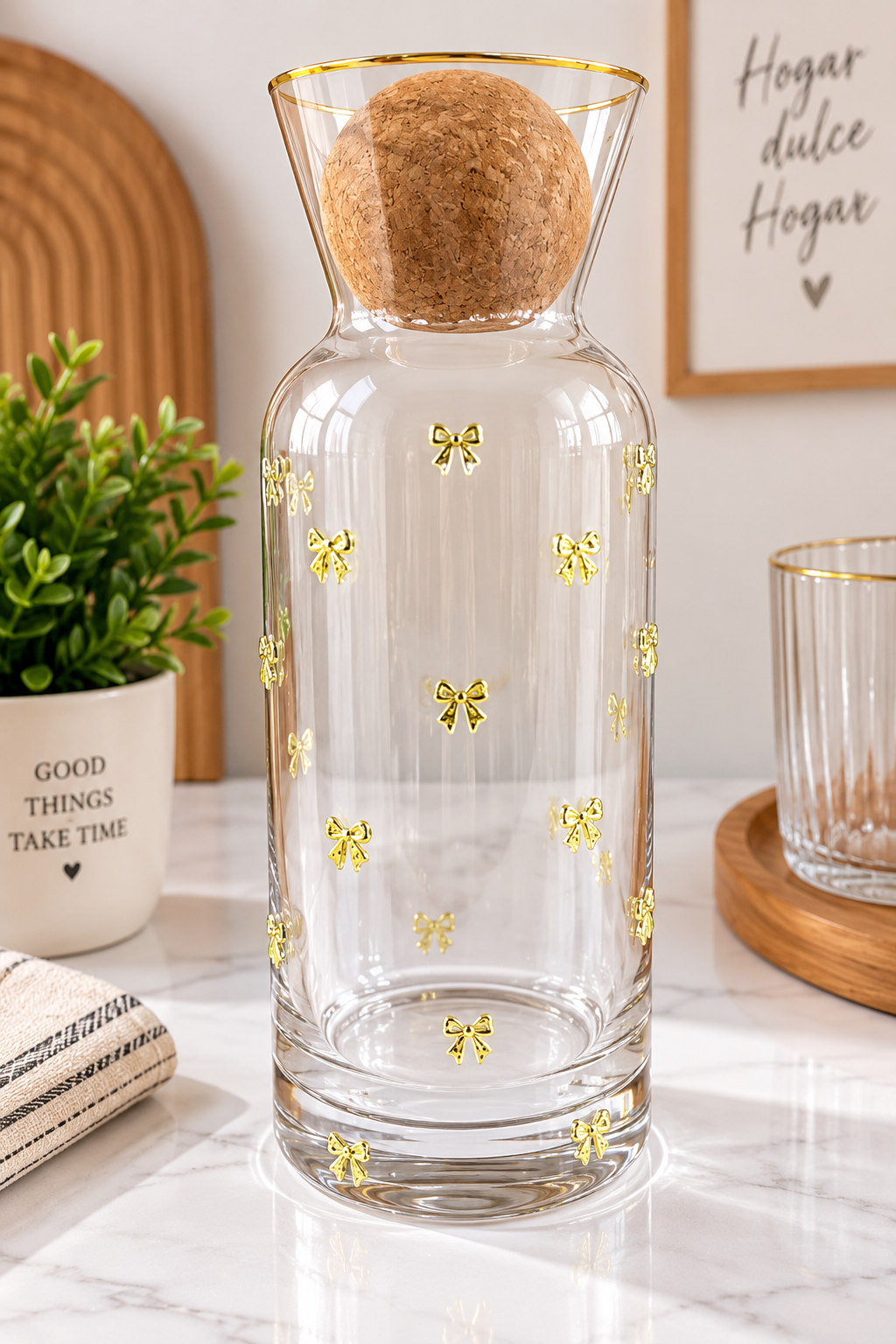 🎀 Jarra de Vidrio de 1 Litro con Tapa de Corcho
