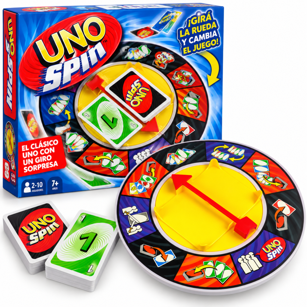 Juego de Mesa UNO Spin – Juego de Cartas con Ruleta Giratoria