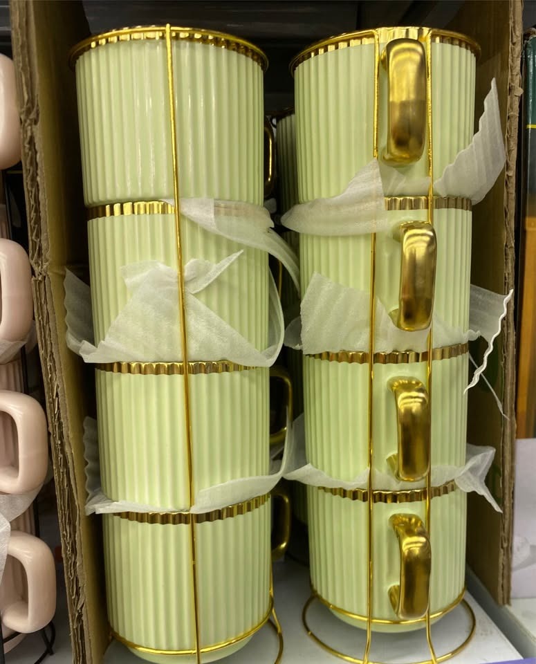Set de 4 Tazas de Cerámica con Soporte Metálico - Imagen 2